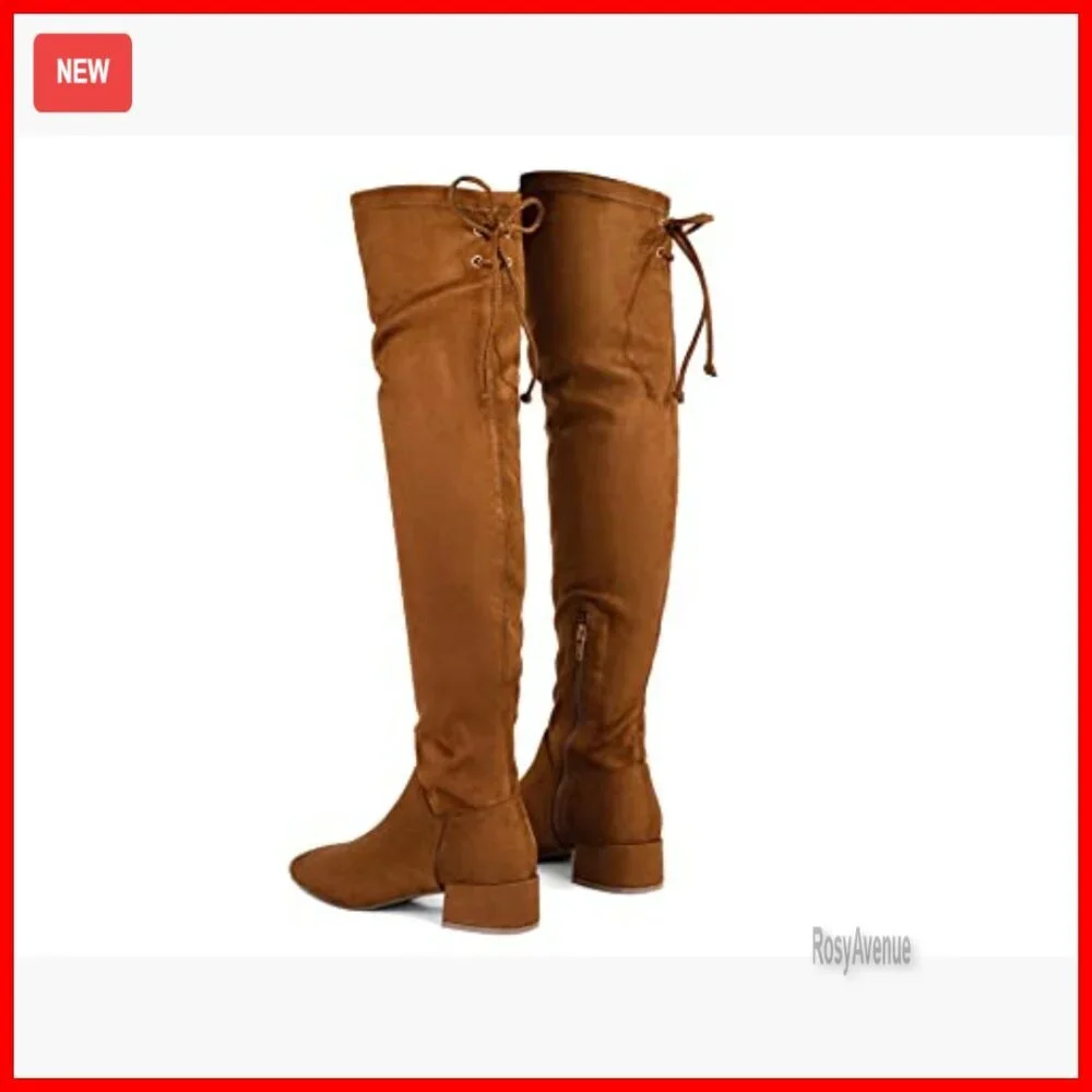Women's Over Knee High Boots with Side Zipper Back Lace Winter Thigh High